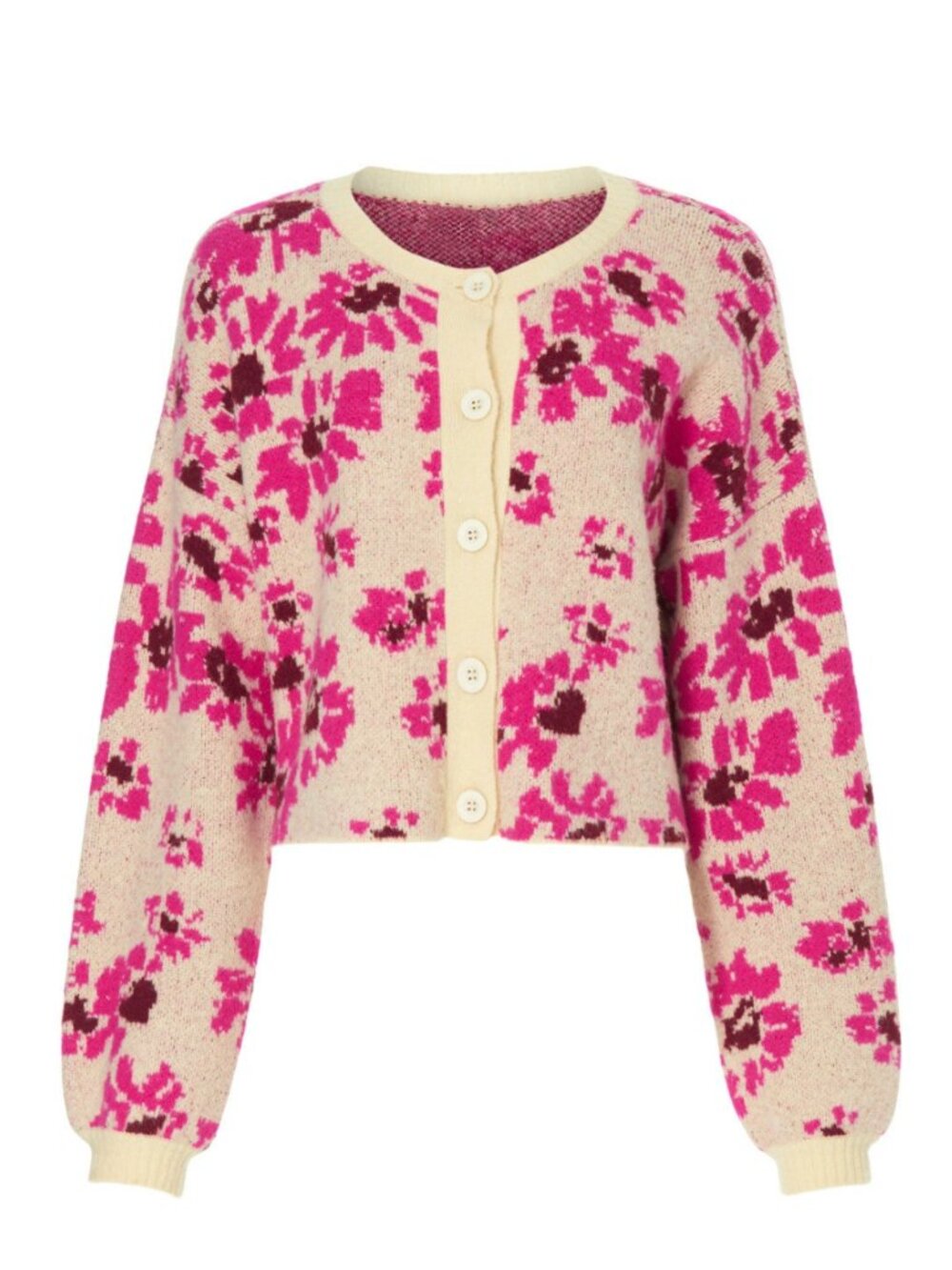 Central Park West Daisy Floral Cardigan Cropped Button-Front Pink/Cream